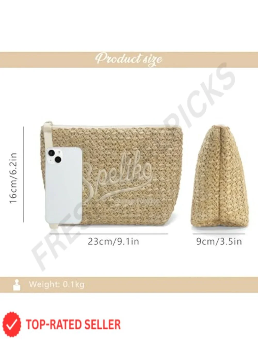 Handwoven Straw Cosmetic Bag with Wrist Strap